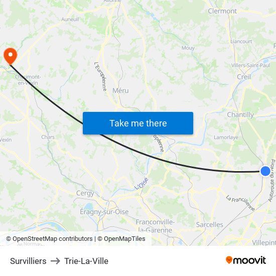 Survilliers to Trie-La-Ville map