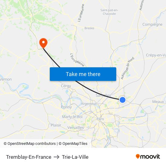 Tremblay-En-France to Trie-La-Ville map