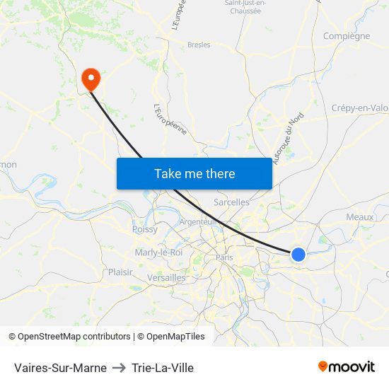 Vaires-Sur-Marne to Trie-La-Ville map