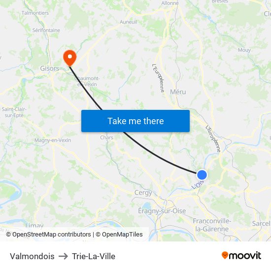 Valmondois to Trie-La-Ville map