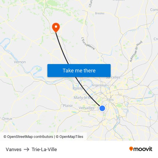 Vanves to Trie-La-Ville map