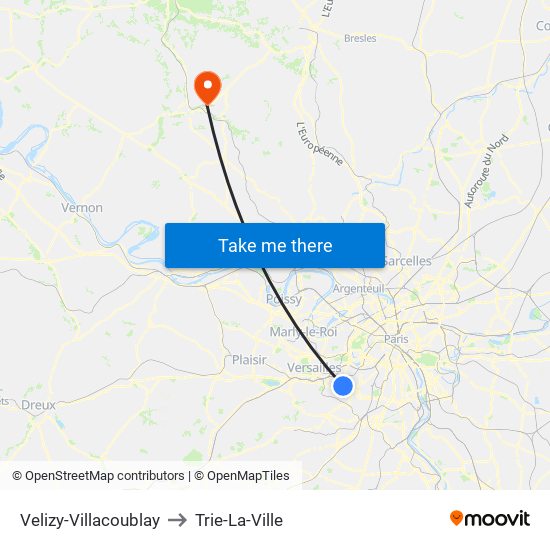 Velizy-Villacoublay to Trie-La-Ville map