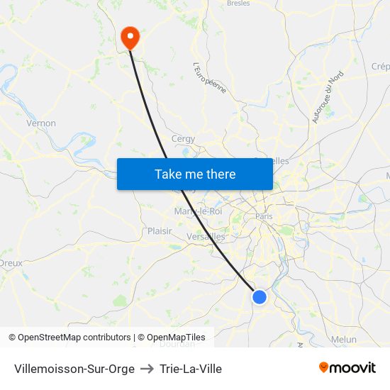 Villemoisson-Sur-Orge to Trie-La-Ville map