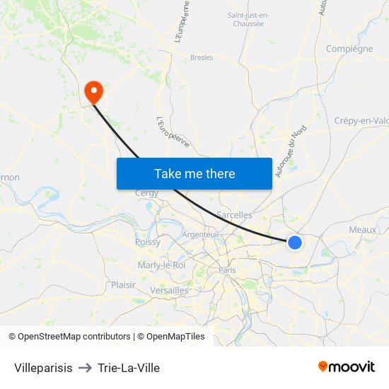 Villeparisis to Trie-La-Ville map