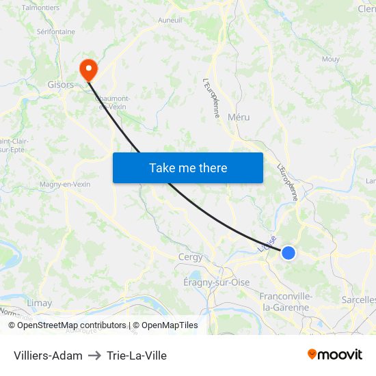 Villiers-Adam to Trie-La-Ville map