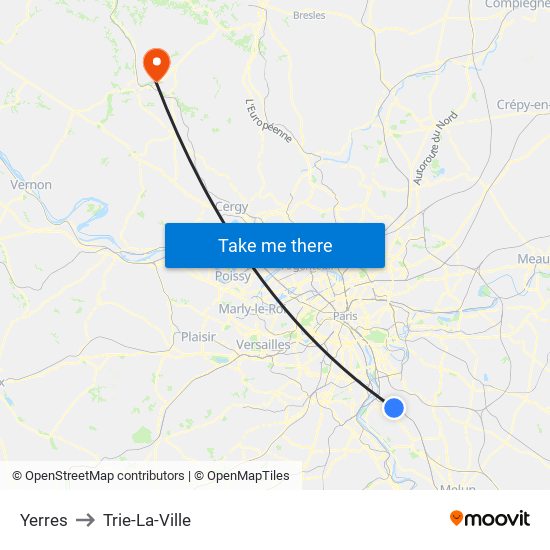Yerres to Trie-La-Ville map