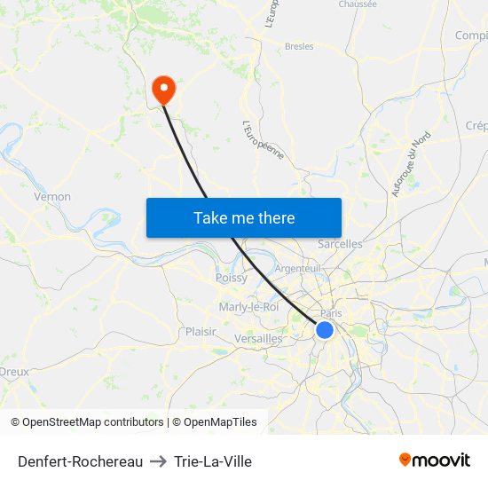 Denfert-Rochereau to Trie-La-Ville map