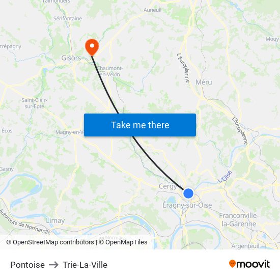 Pontoise to Trie-La-Ville map