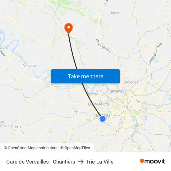 Gare de Versailles - Chantiers to Trie-La-Ville map