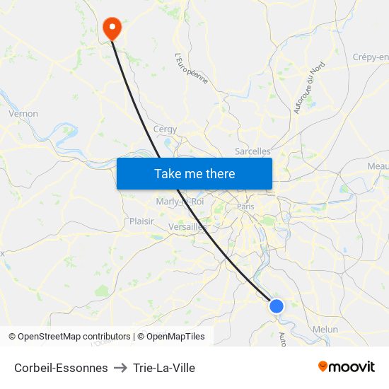 Corbeil-Essonnes to Trie-La-Ville map