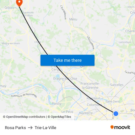 Rosa Parks to Trie-La-Ville map