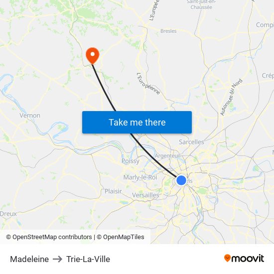 Madeleine to Trie-La-Ville map