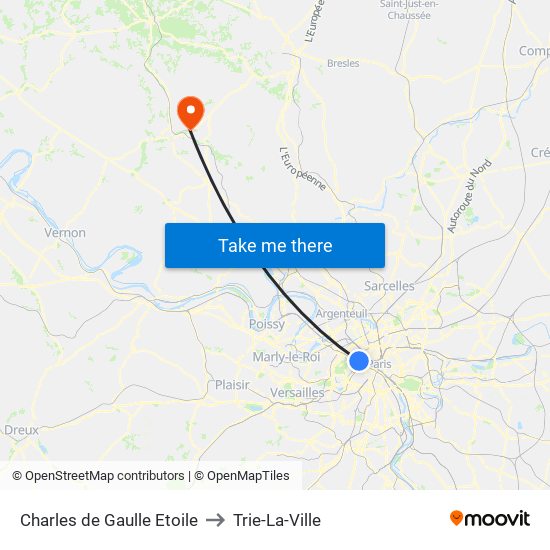 Charles de Gaulle Etoile to Trie-La-Ville map