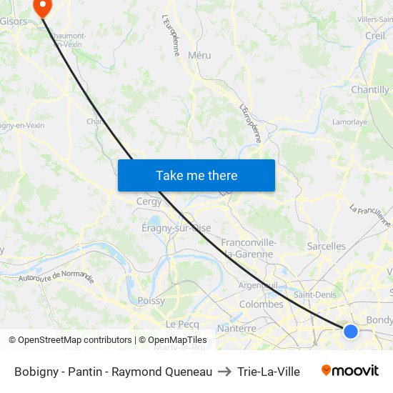 Bobigny - Pantin - Raymond Queneau to Trie-La-Ville map