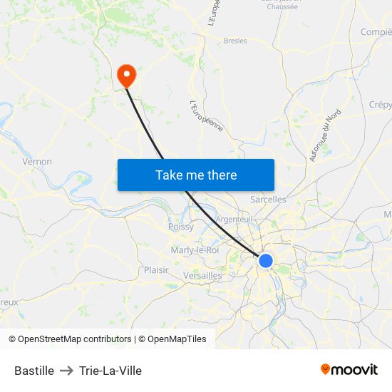 Bastille to Trie-La-Ville map