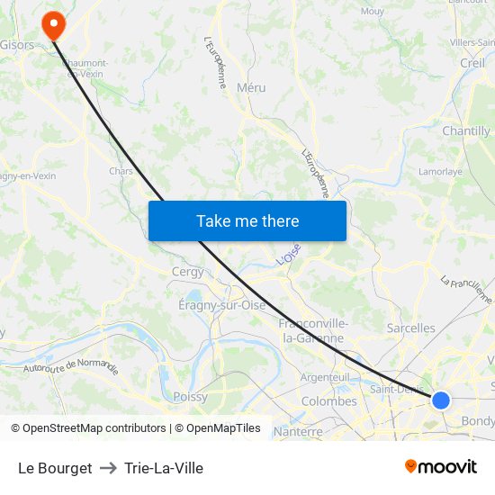 Le Bourget to Trie-La-Ville map