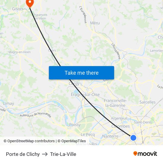 Porte de Clichy to Trie-La-Ville map