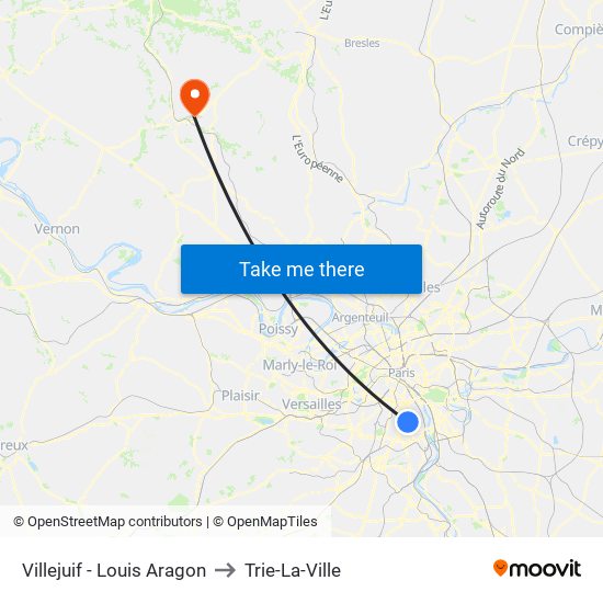 Villejuif - Louis Aragon to Trie-La-Ville map