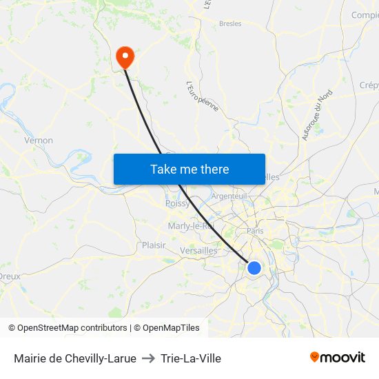 Mairie de Chevilly-Larue to Trie-La-Ville map