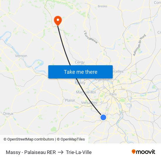 Massy - Palaiseau RER to Trie-La-Ville map