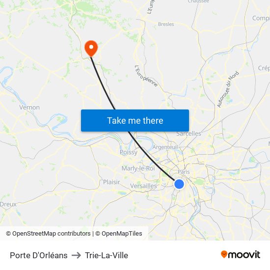 Porte D'Orléans to Trie-La-Ville map