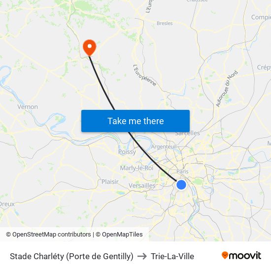 Stade Charléty (Porte de Gentilly) to Trie-La-Ville map