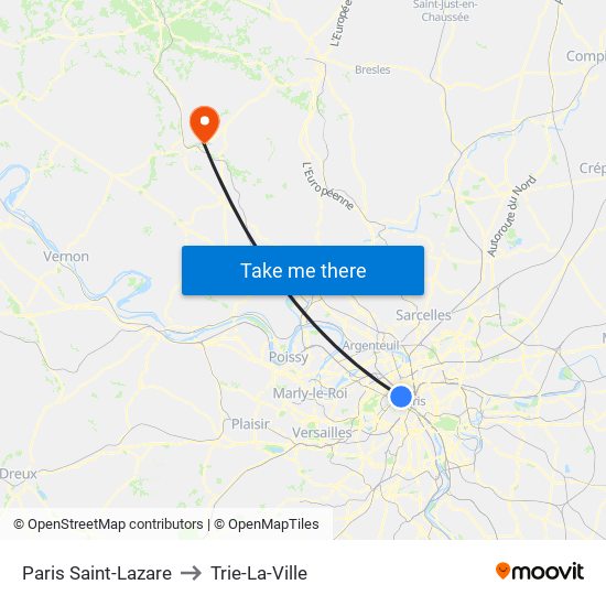 Paris Saint-Lazare to Trie-La-Ville map