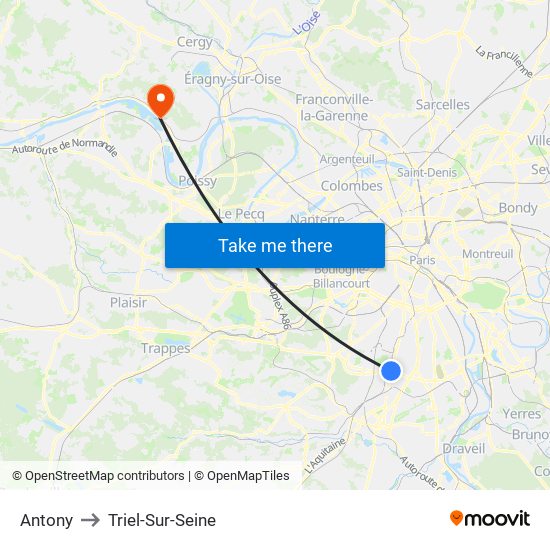 Antony to Triel-Sur-Seine map