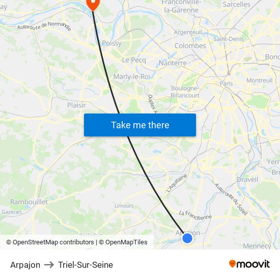 Arpajon to Triel-Sur-Seine map