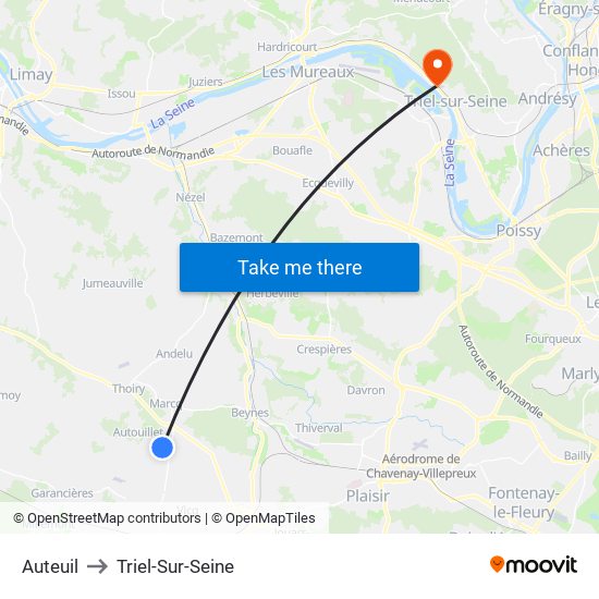 Auteuil to Triel-Sur-Seine map