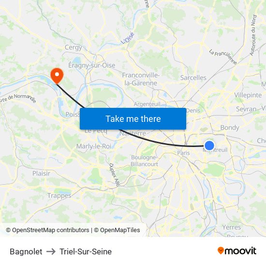Bagnolet to Triel-Sur-Seine map