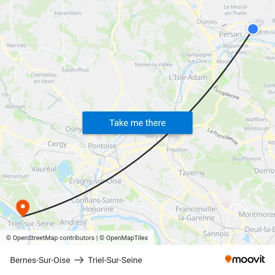 Bernes-Sur-Oise to Triel-Sur-Seine map