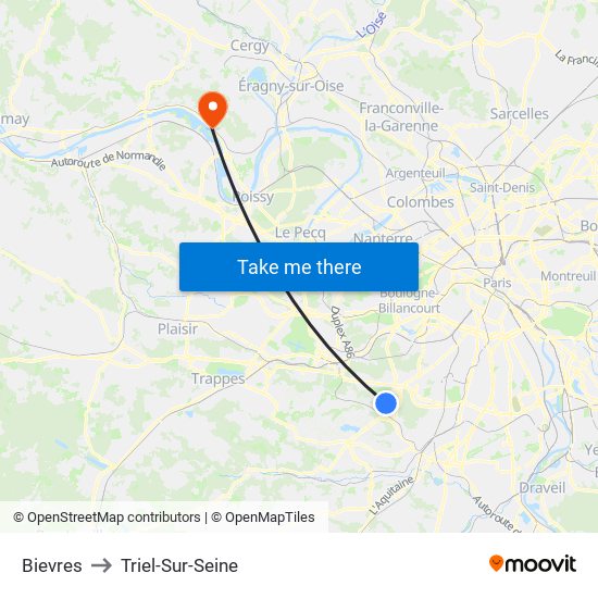 Bievres to Triel-Sur-Seine map