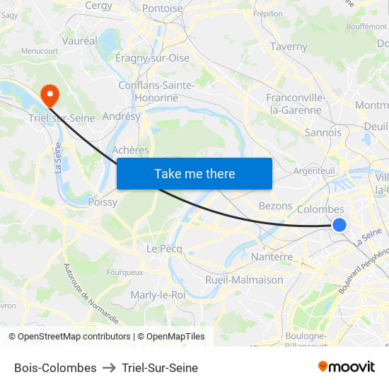 Bois-Colombes to Triel-Sur-Seine map