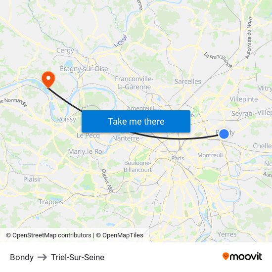 Bondy to Triel-Sur-Seine map