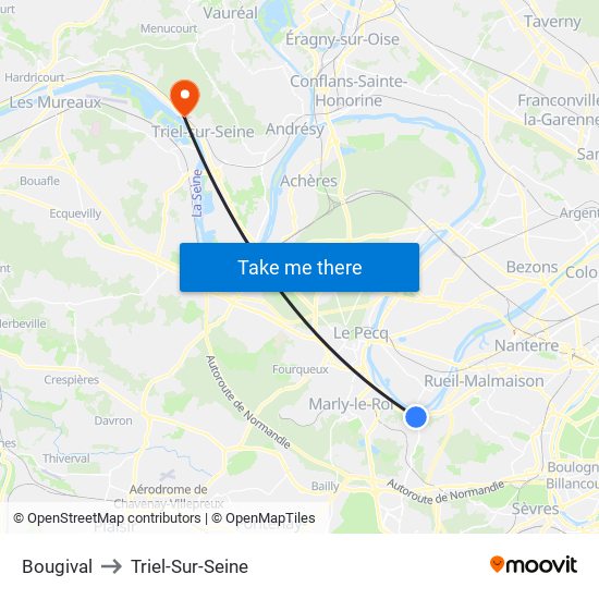 Bougival to Triel-Sur-Seine map