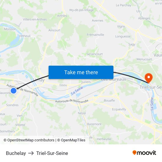 Buchelay to Triel-Sur-Seine map