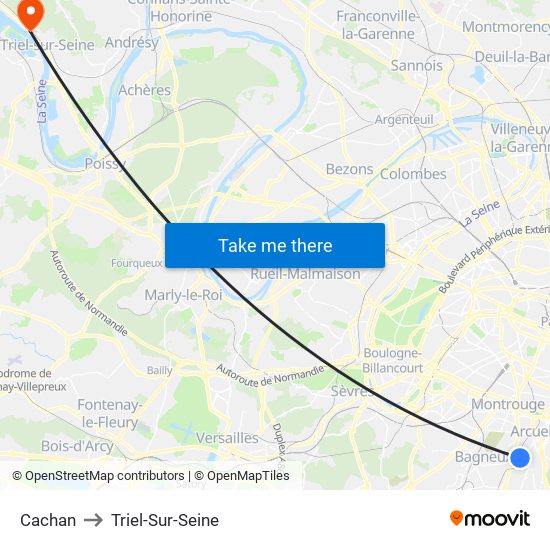 Cachan to Triel-Sur-Seine map