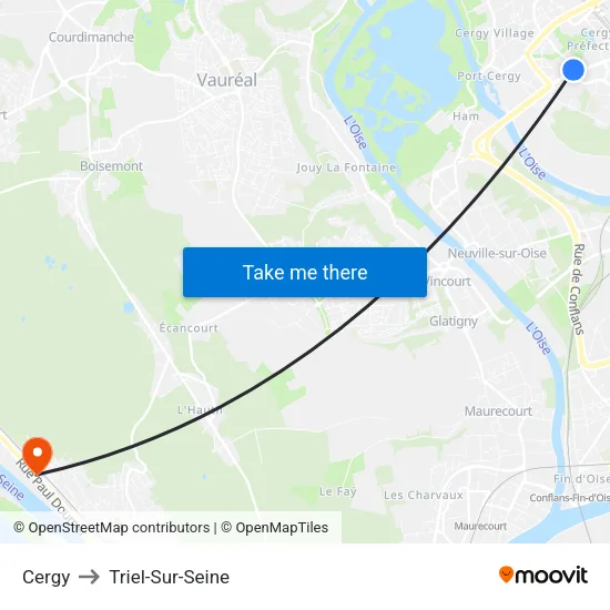 Cergy to Triel-Sur-Seine map