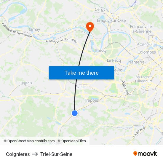 Coignieres to Triel-Sur-Seine map