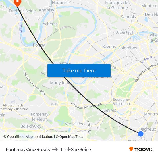 Fontenay-Aux-Roses to Triel-Sur-Seine map