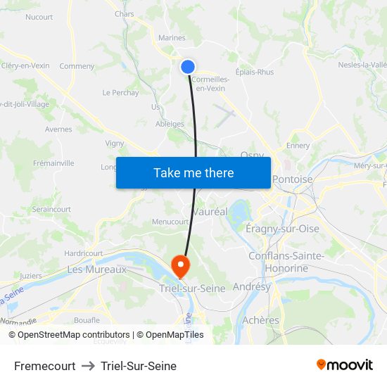 Fremecourt to Triel-Sur-Seine map