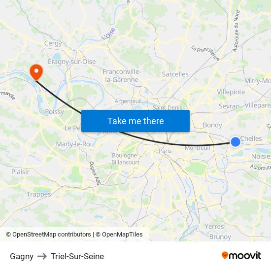 Gagny to Triel-Sur-Seine map