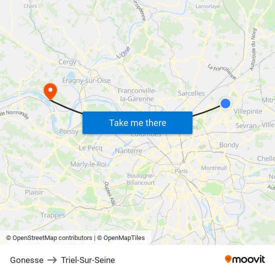 Gonesse to Triel-Sur-Seine map