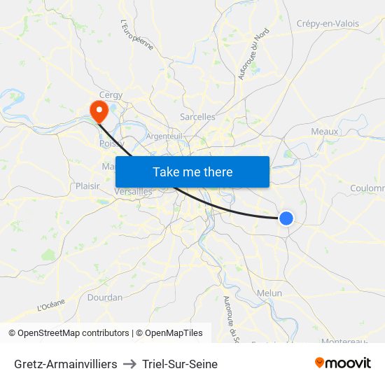Gretz-Armainvilliers to Triel-Sur-Seine map