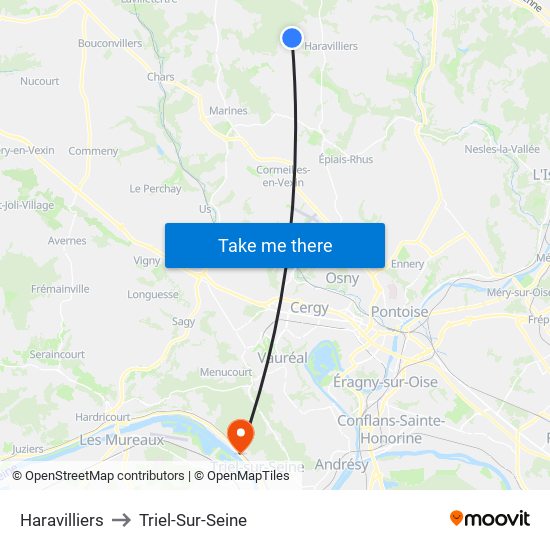 Haravilliers to Triel-Sur-Seine map