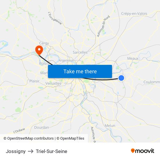 Jossigny to Triel-Sur-Seine map