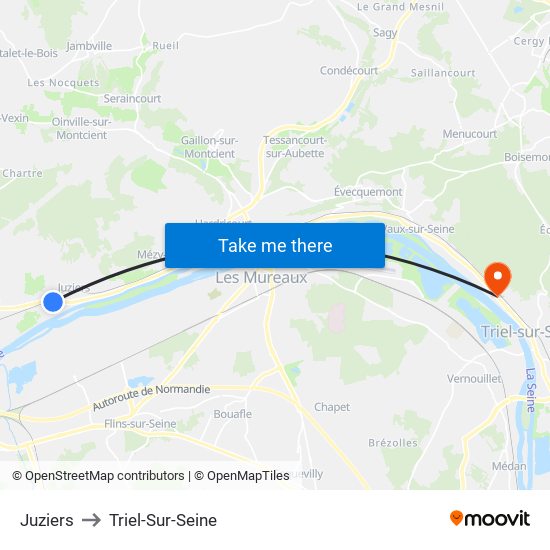 Juziers to Triel-Sur-Seine map