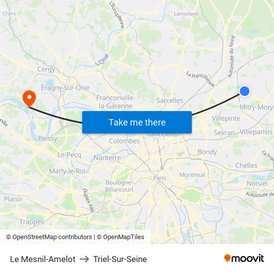 Le Mesnil-Amelot to Triel-Sur-Seine map