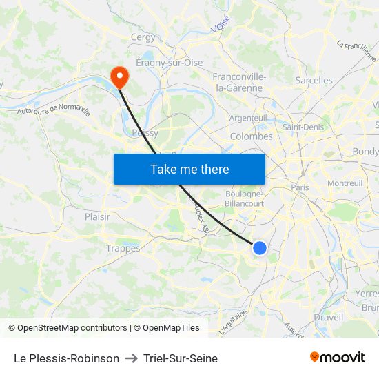 Le Plessis-Robinson to Triel-Sur-Seine map